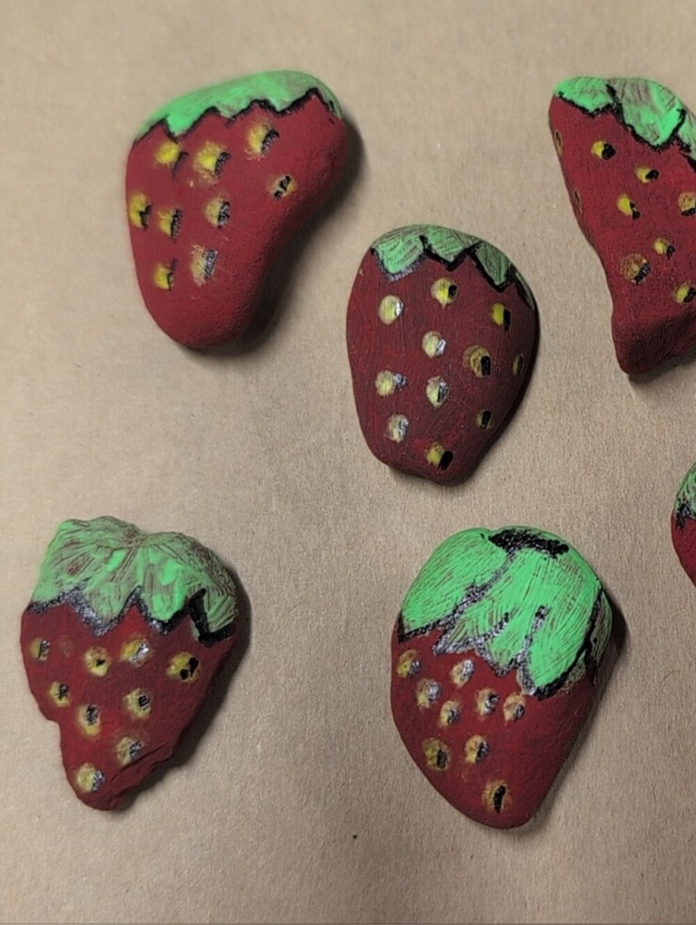 Handmade Decorative Strawberry Rocks - Red & Green